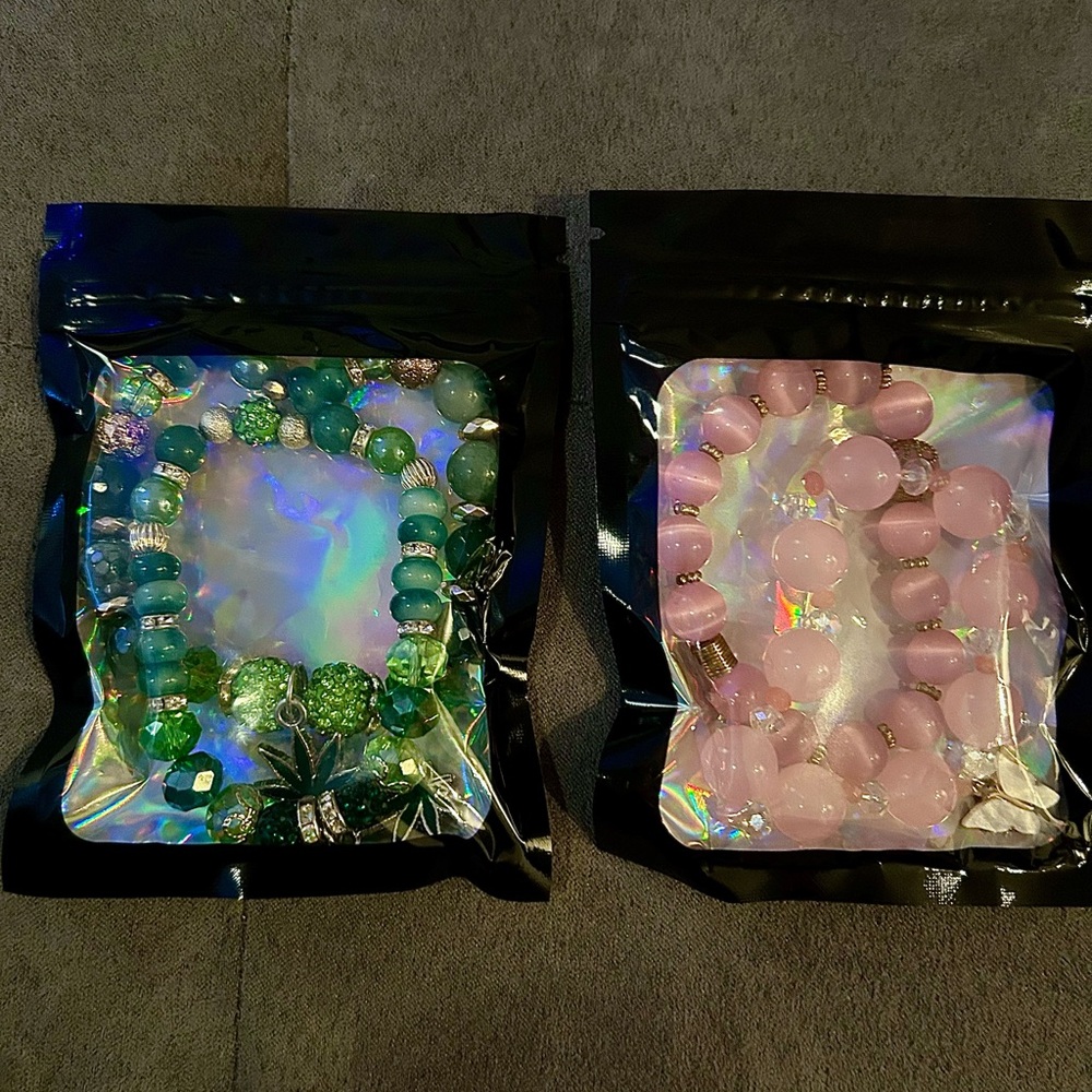 Handmade Gemstone Beaded Stretch Bracelets 2-piece each pack